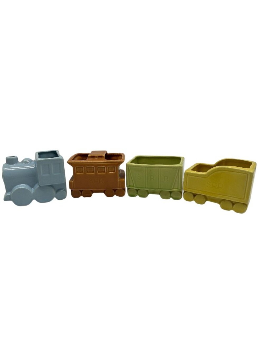 Shawnee Vintage 4 Piece Pottery S.R.R. Train Engine and Cars Planter Set MCM